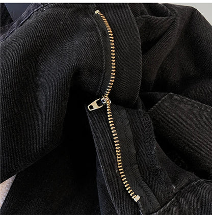 Plus Size Women’s Casual Jeans – Classic Black & Blue Washed Denim for Spring & Autumn, Comfortable & Versatile