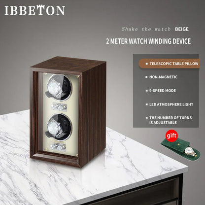 IBBETON Luxury Wood Watch Winder – High-End Automatic Watch Box (2/4/6 Slots) with Mabuchi Mute Motor & Storage Cabinet
