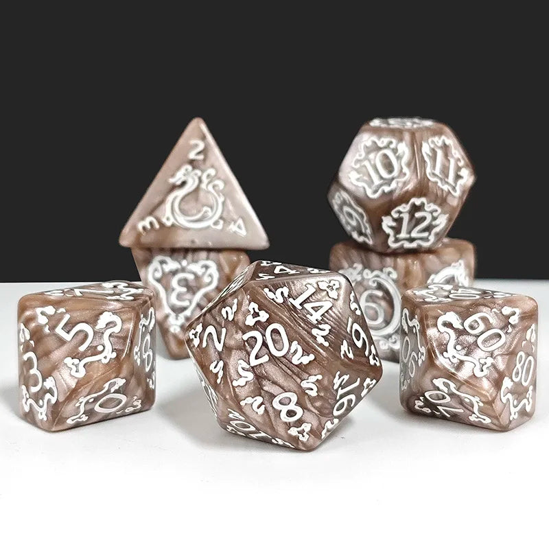 DND 7-Piece Dragon Pattern Polyhedral Dice Set – Role-Playing D&D TRPG Board Game Accessories