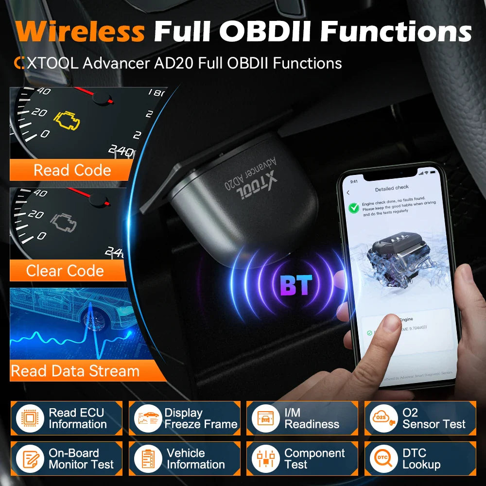 XTOOL Advancer AD20 Mini Bluetooth 5.0 OBD2 Scanner – Full Car Diagnostic Tool, Read/Clear Fault Codes, Universal