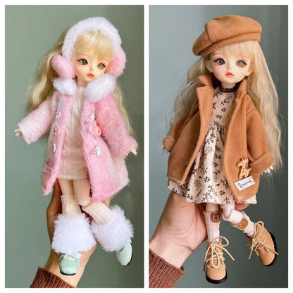 2025 Winter BJD Doll Clothes Set – 6-Point 30cm Doll Jacket & Dress Outfit