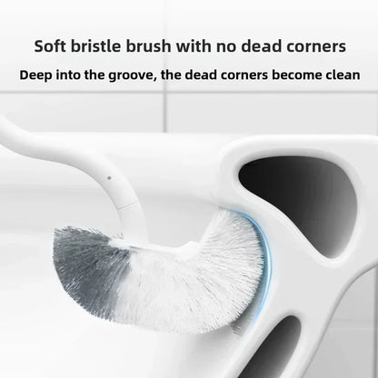 S Shaped Toilet Brush - Wall Mounted 360° Bathroom Cleaning Brush with Long Handle Soft Bristles