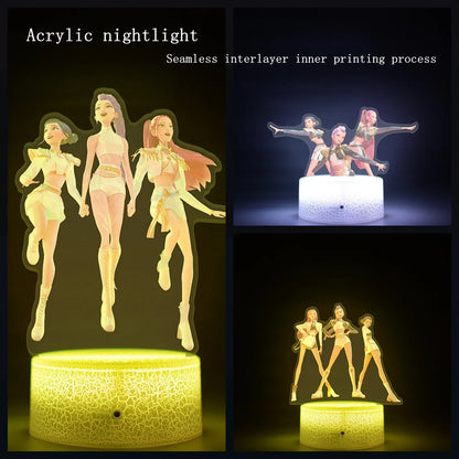 K-Pop Demon Hunters LED Night Light – Zoe, Mira, Rumi, Saja 16-Color Remote Control