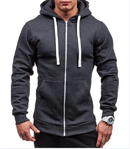 Men’s Casual Zip Hoodie – Solid Color Hooded Sweatshirt Jacket Cardigan for Spring & Autumn