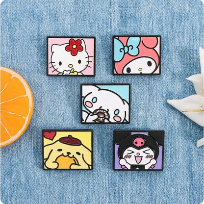 Sanrio Character Brooch Set - 5-Piece Hello Kitty Kuromi Cinnamoroll Melody Backpack Badges