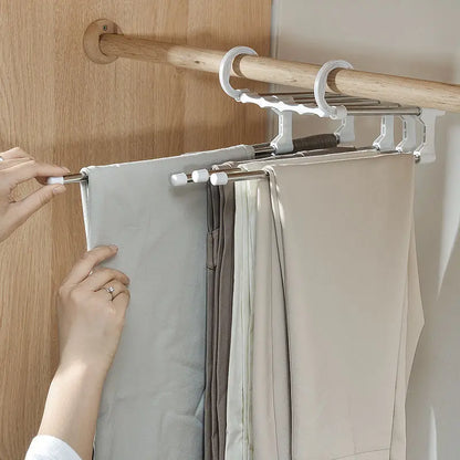 5-In-1 Magic Trouser Rack Hangers - Stainless Steel Folding Pant Rack, Tie Hanger, Shelves - Bedroom Closet Organizer, Wardrobe Storage