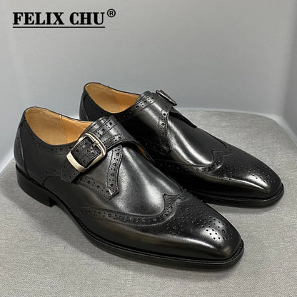 Men’s Luxury Leather Dress Shoes – Italian Wingtip Oxfords & Monk Strap Buckle Brogue for Business, Wedding & Formal Wear