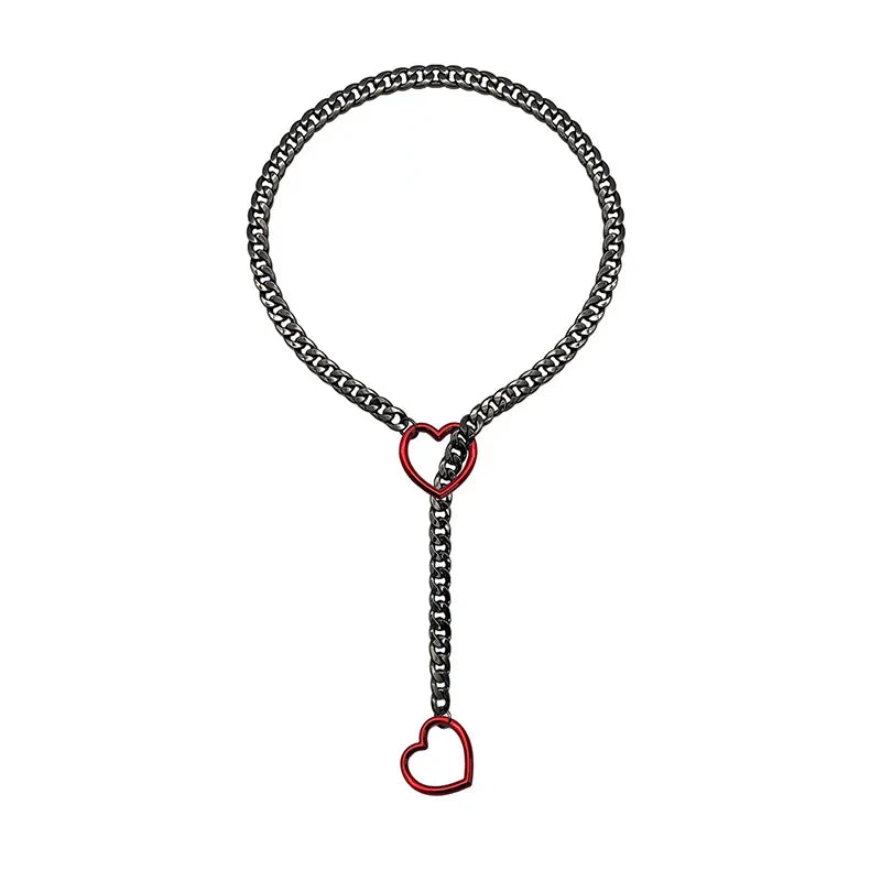 Heart O-Ring Punk Rock Necklace – Stainless Steel Cuban Chain Y-Necklace for Women