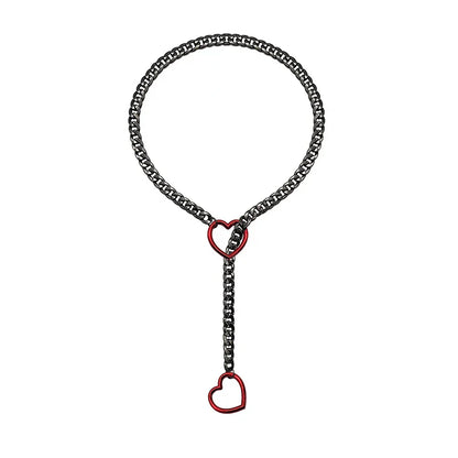 Heart O-Ring Punk Rock Necklace – Stainless Steel Cuban Chain Y-Necklace for Women