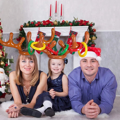 1/3/5PCS Inflatable Reindeer Antler Hat Ring Toss Game – Kids Christmas & New Year Party Decor