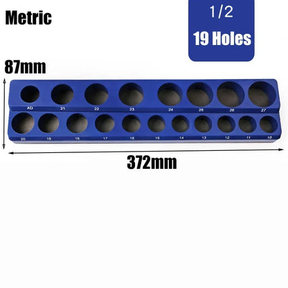 Blue Magnetic Socket Storage Rack - 1/4", 3/8" & 1/2" Drive Metric Tool Organizer Holder