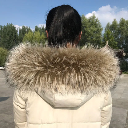 Natural Raccoon & Fox Fur Scarf – Luxury Women’s Winter Fur Collar and Hood Trim for Coats & Jackets