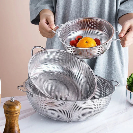 Stainless Steel Drain Basket Colander – Fruit, Vegetable & Rice Strainer with Handle for Kitchen