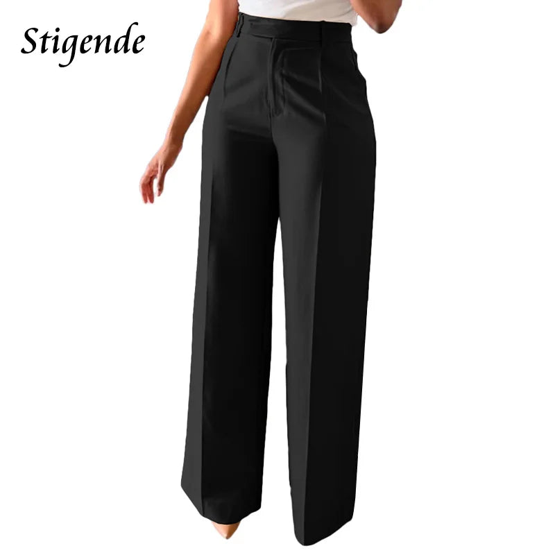 Stigende Women’s Wide Leg Pants – Straight, Loose-Fit Business Casual Trousers with Pockets, Midi Waist Office Pants