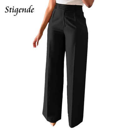 Stigende Women’s Wide Leg Pants – Straight, Loose-Fit Business Casual Trousers with Pockets, Midi Waist Office Pants