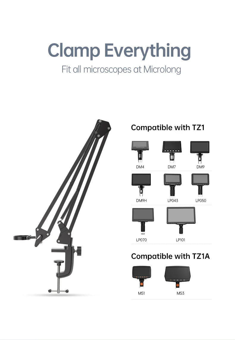 RIEVBCAU Flexible Microscope Arm Stand – Adjustable Metal Bracket, Coin Microscope Mount for DM4, DM7, DM9, MS1, MS3