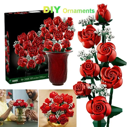 Bouquet of Roses Building Blocks – 10280 Compatible Construction Toy Flowers for Home Decor & Birthday Gift