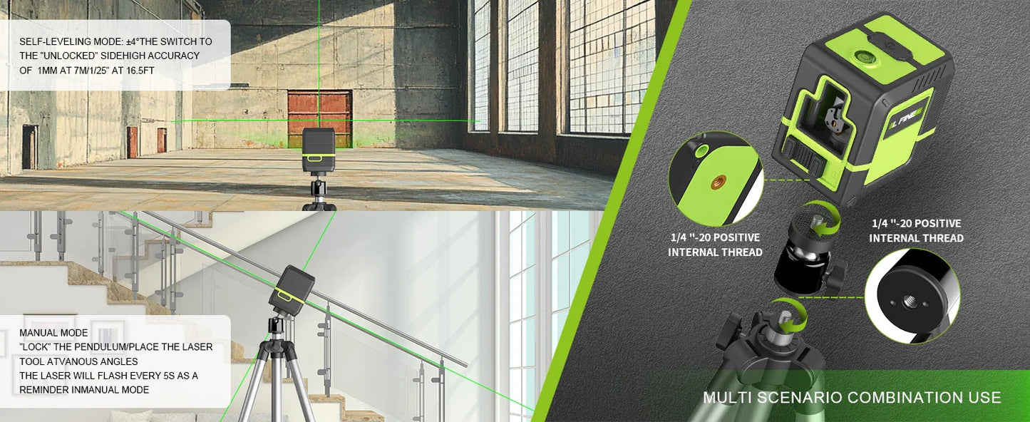 Lfine 2-Line Laser Level with Tripod — Professional 360° Self-Leveling Horizontal & Vertical Laser Measuring Tool