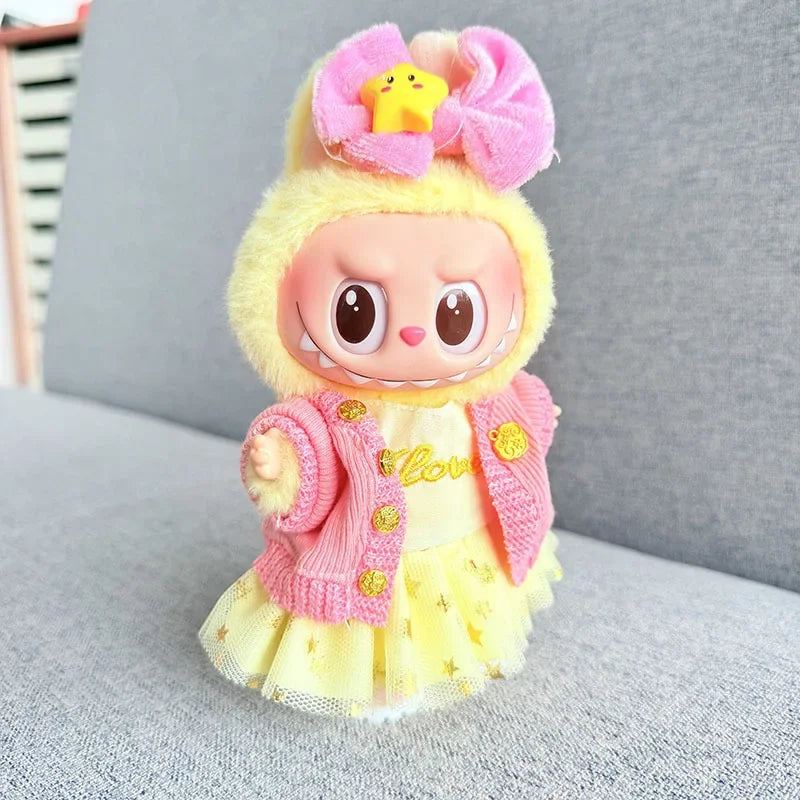 17cm Labubu Doll Clothes — Macaron Outfit Set with Hair Accessories | Cute DIY Gift for Kids