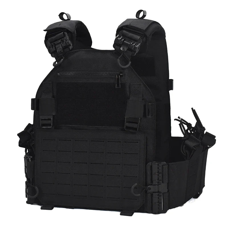 New Combat Vest 6094 – Lightweight Quick Release Laser Cut Tactical Gear for Hunting, Black Tactical Vest