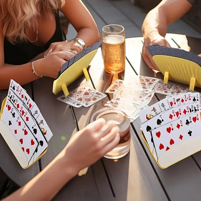 4-Pack Yellow PVC Playing Card Holders – Poker Game Accessories for Family Game Night & Tabletop Card Organizing