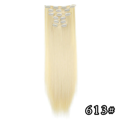 24-Inch 16 Clips-in Hair Extensions – Long Straight Synthetic Blonde & Black Hairpieces, Heat Resistant for Daily Use