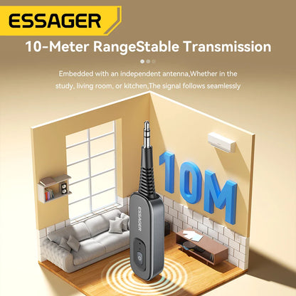 Essager 2 in 1 Bluetooth 5.1 Audio Receiver & Transmitter – Wireless 3.5mm AUX Stereo Adapter for Earphones, TV, & Car
