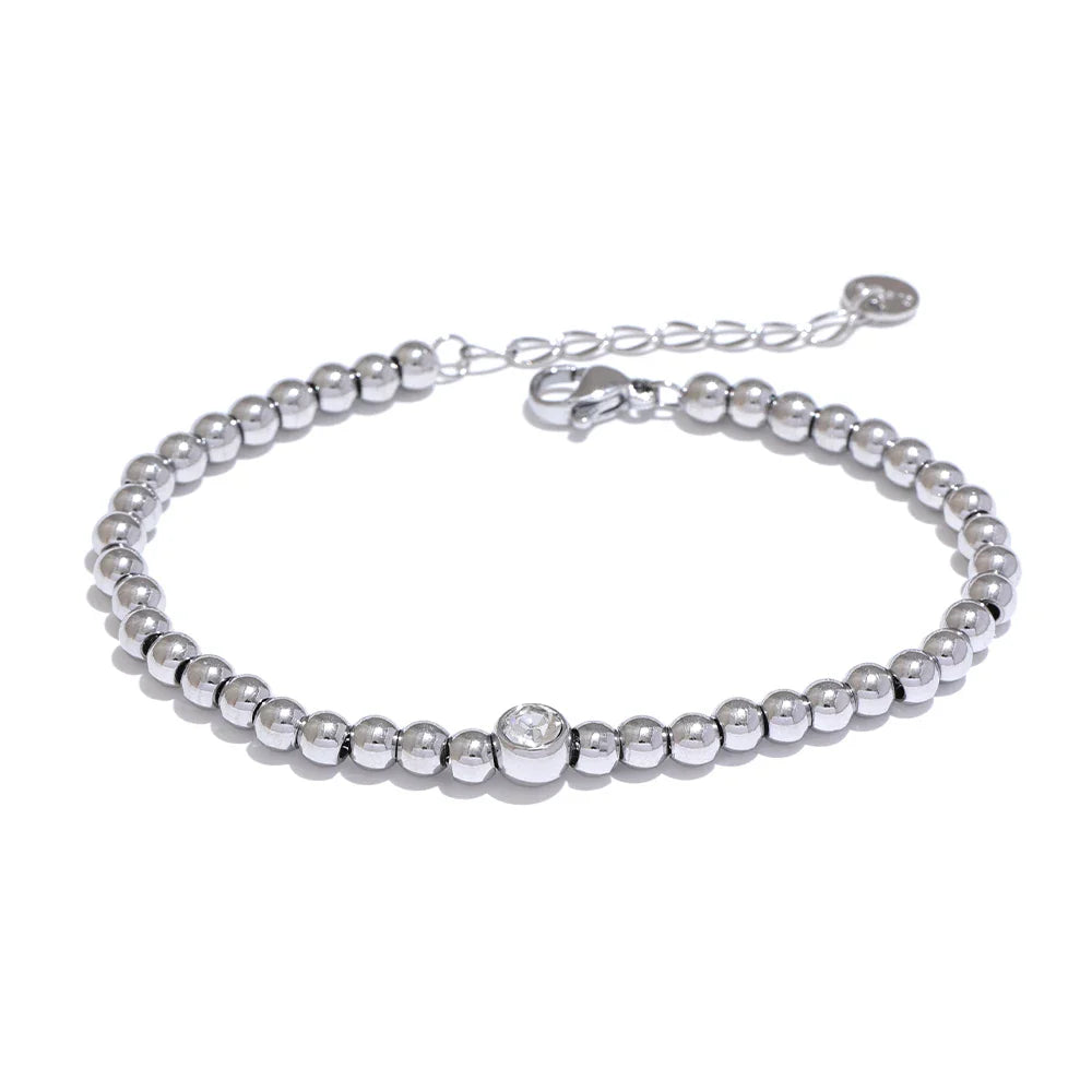 Yhpup Stainless Steel Bead Chain Bangle Bracelet – Gold Plated Cubic Zirconia Waterproof Fashion Jewelry for Women