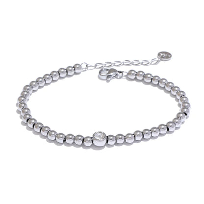 Yhpup Stainless Steel Bead Chain Bangle Bracelet – Gold Plated Cubic Zirconia Waterproof Fashion Jewelry for Women