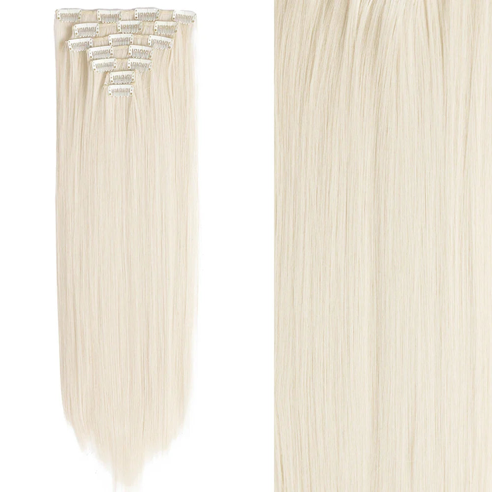 Women’s 7Pcs Hair Extensions with 16 Clips – Natural Black Straight Ombre Hairpiece