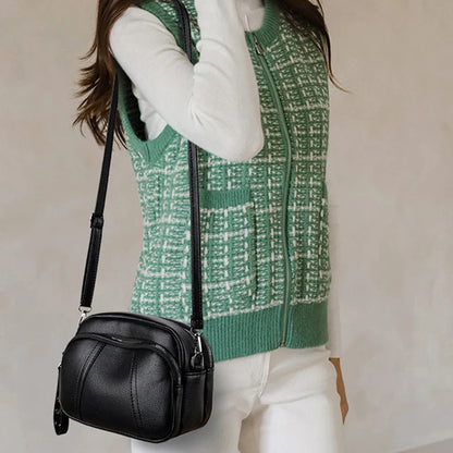 Women's Rivet Zipper Crossbody Bag – Solid Color Soft Leather Mobile Phone Shoulder Purse