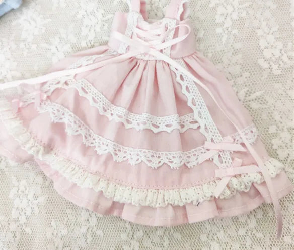 Blythe Doll Clothes – Wine Red & White Princess Dress with Lace for YMY, Licca, Azone OB24/OB27 Dolls