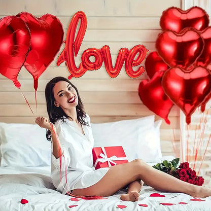 407PCS Red "Love" Letter Balloon Set – 18-Inch Heart-Shaped Balloons & Rose Petals for Valentine’s Day, Anniversary & Party Decoration