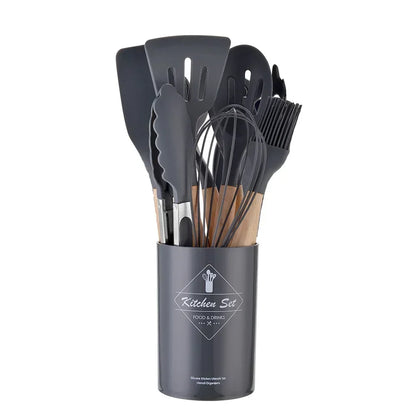 12PCS Silicone Kitchen Utensils Set - Food Grade Cookware with Turner, Spatula, Measuring Spoon, Practical Cooking Tools
