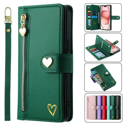 Leather Lanyard Wallet Phone Case for Samsung Galaxy - Zipper Card Holder Flip Cover