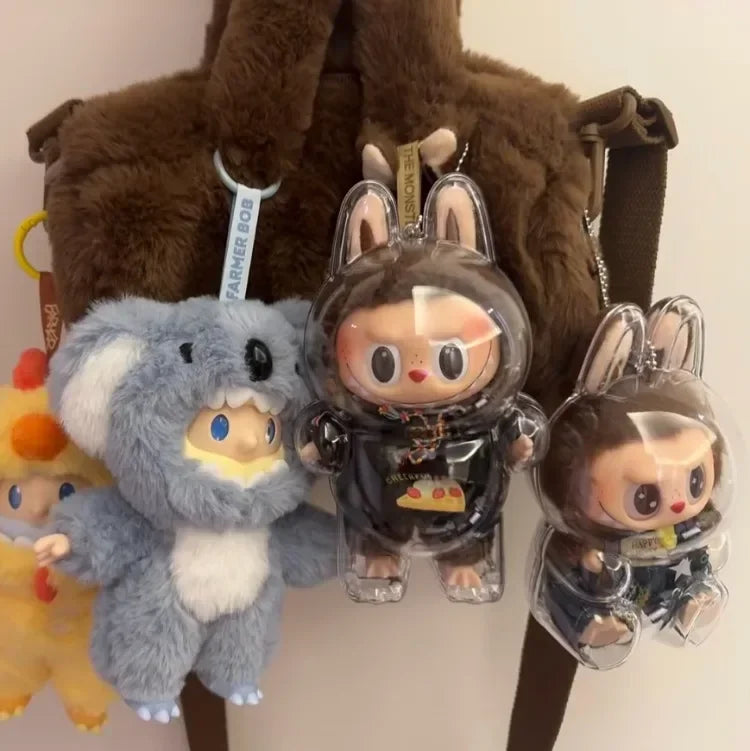 Labubu Transparent Protective Cover – Cute Elf Plushie Display Bag & Mini Portable Storage Box for Stuffed Toys