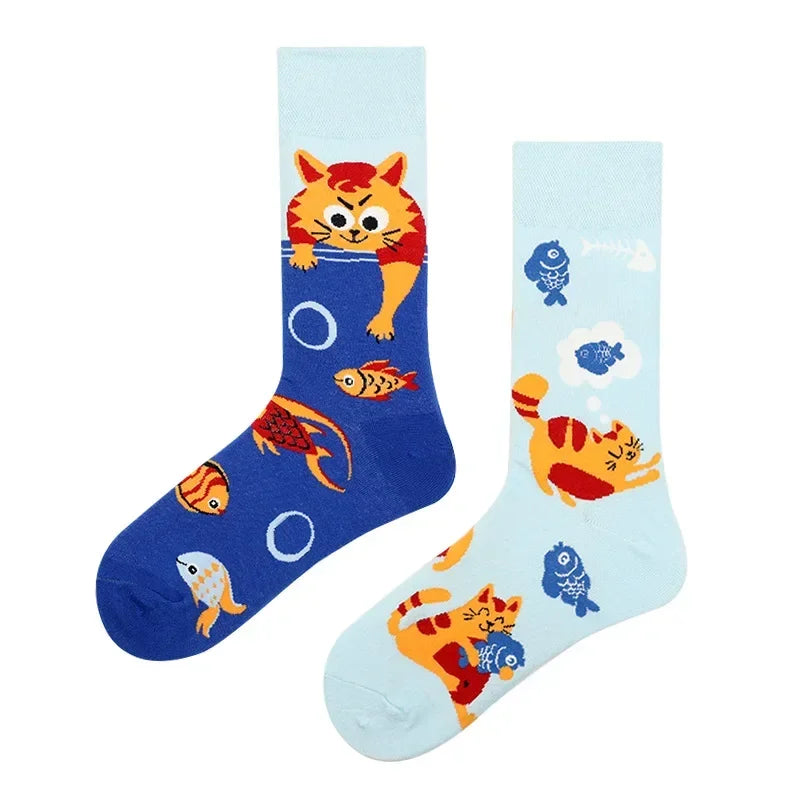 WY_New Asymmetrical Couples Mandarin Ducks Cotton Socks – Fashion Sports Colorful Medium & High Sleeve Unisex Crew Socks, Trendy Couple Gift Socks