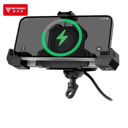 MOTOWOLF Motorcycle Shock Absorbing Phone Holder – Triangular Wireless Charging Navigation Mount