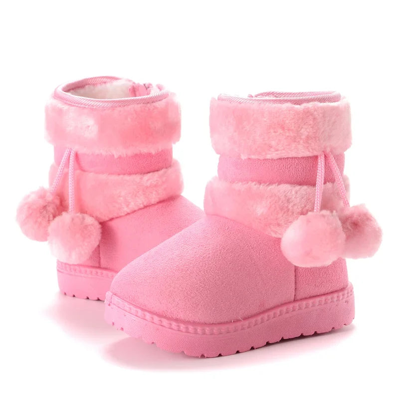 Girls Winter Snow Boots - Thick Warm Comfortable Princess Shoes for Kids