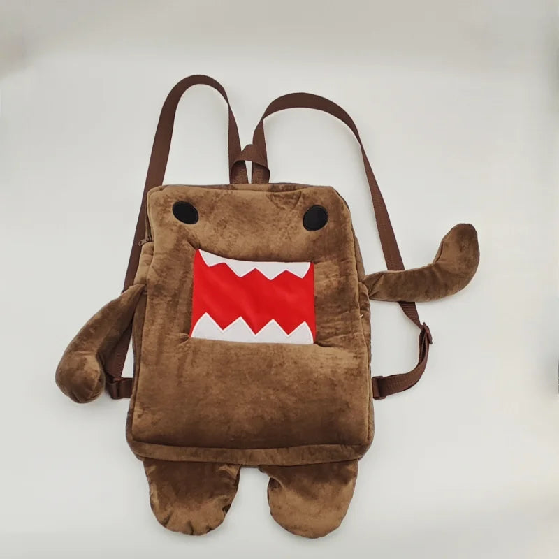 Domo Kun Plush Backpack - Cute Brown Stuffed Shoulder Messenger Bag for Adults
