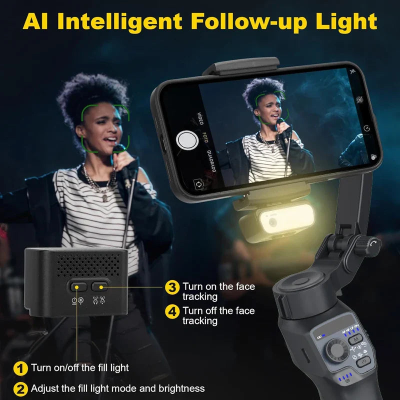 3-Axis Mobile Gimbal Stabilizer – Phone Video Recorder with Face & Object Tracking for Android & iPhone