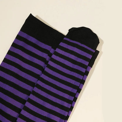Goth Punk Women’s Rainbow Striped Pantyhose – High Waist Slim Leggings for Halloween Christmas Cosplay