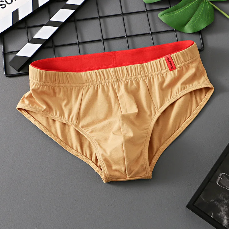 Men’s Cotton Briefs with Convex Pouch – Low Rise Breathable Solid Color Underwear (1/3PCS Pack) Comfortable Youth Fit