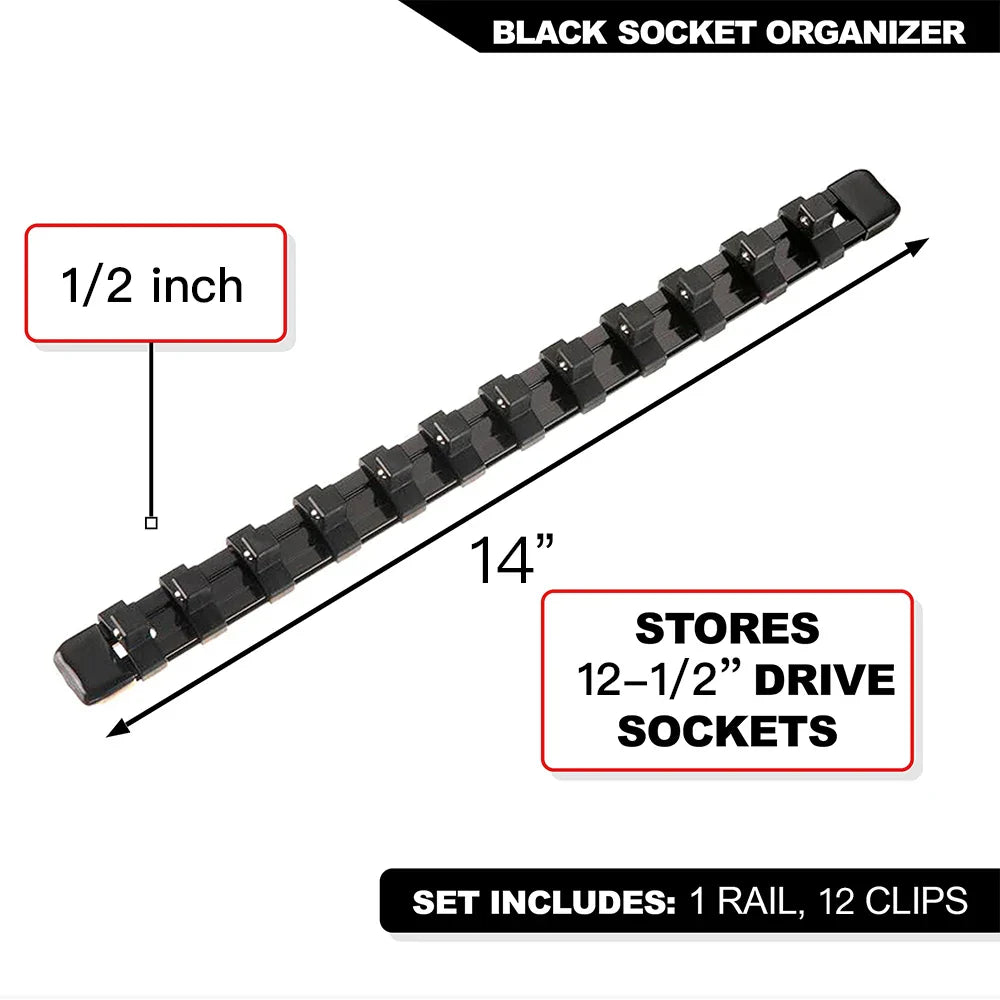 Universal Socket Organizer Rail – 1/4", 3/8", 1/2" Wrench Holder Plastic Bracket for Wall Mount & Home Repair Tools