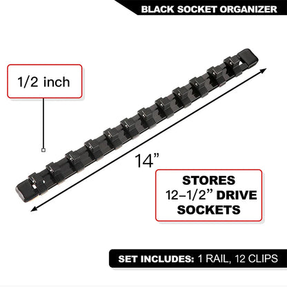 Universal Socket Organizer Rail – 1/4", 3/8", 1/2" Wrench Holder Plastic Bracket for Wall Mount & Home Repair Tools