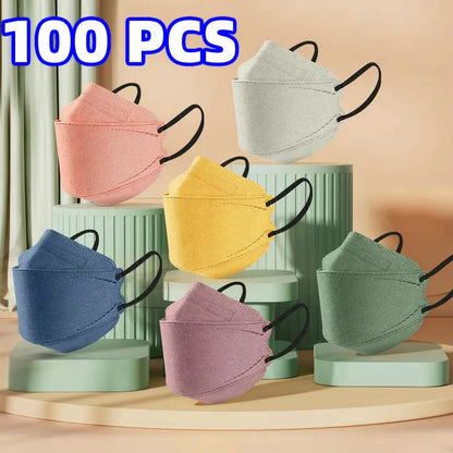 Morandi Colored KN95 Face Masks – 3D Fish & Willow Leaf Shape, 4-Layer Protective Mask for Men & Women