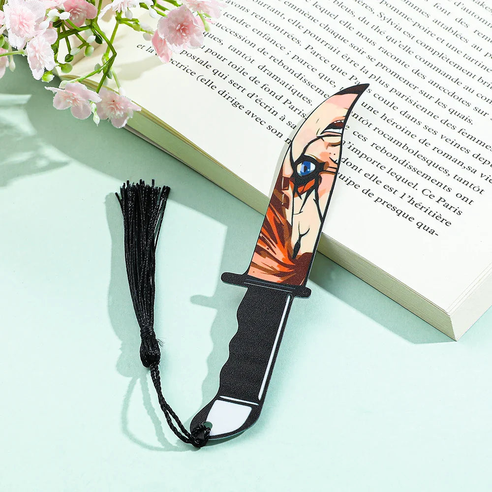 Horror Movie Fan Bookmark — Knife-Shaped Acrylic Bookmark with Tassel for Study & Reading