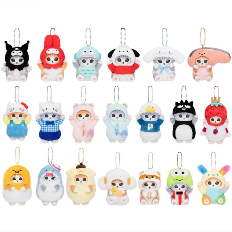 Hot Kawaii Plush Keychain Pendant — Mofusand Shark Cat & Cross-Dressing Hello Kitty/Kuromi Backpack Charm