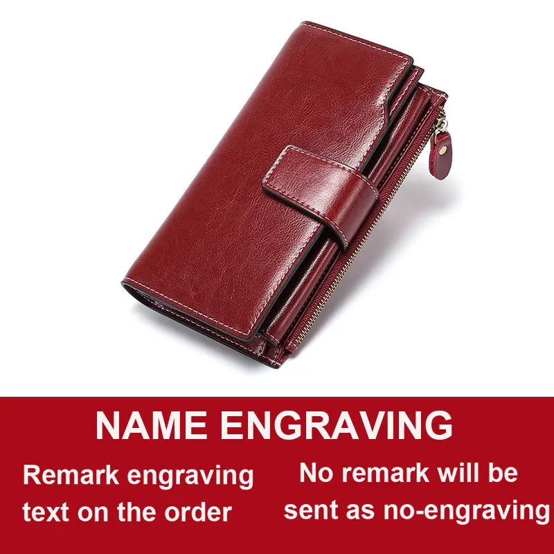 2024 New RFID Long Women’s Wallet — Genuine Leather Clutch with Zipper Coin Pocket, Card Holder & Printed Design