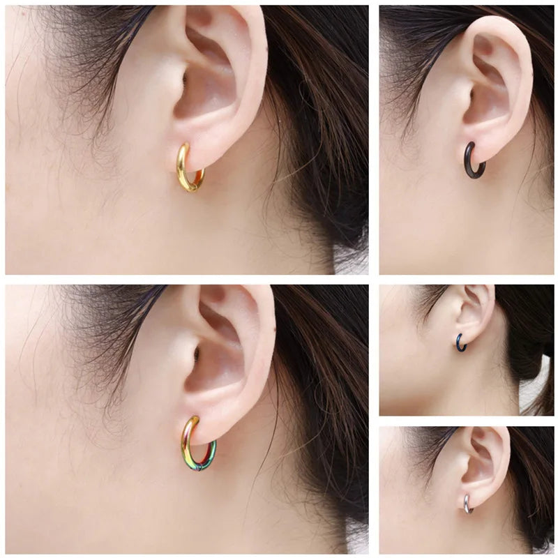 Tiny Stainless Steel Hoop Earrings - 8-20mm Dainty Round Ear Buckle Piercing Jewelry for Women & Men